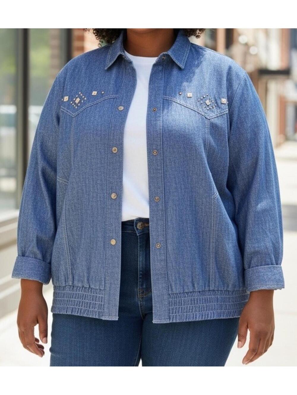 Vintage Graff Denim Jacket Womens XL Blue Lightweight Dark Wash Button Chore USA